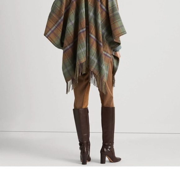 RALPH LAUREN Plaid Fringe-Trim Twill Poncho - Picture 9 of 14